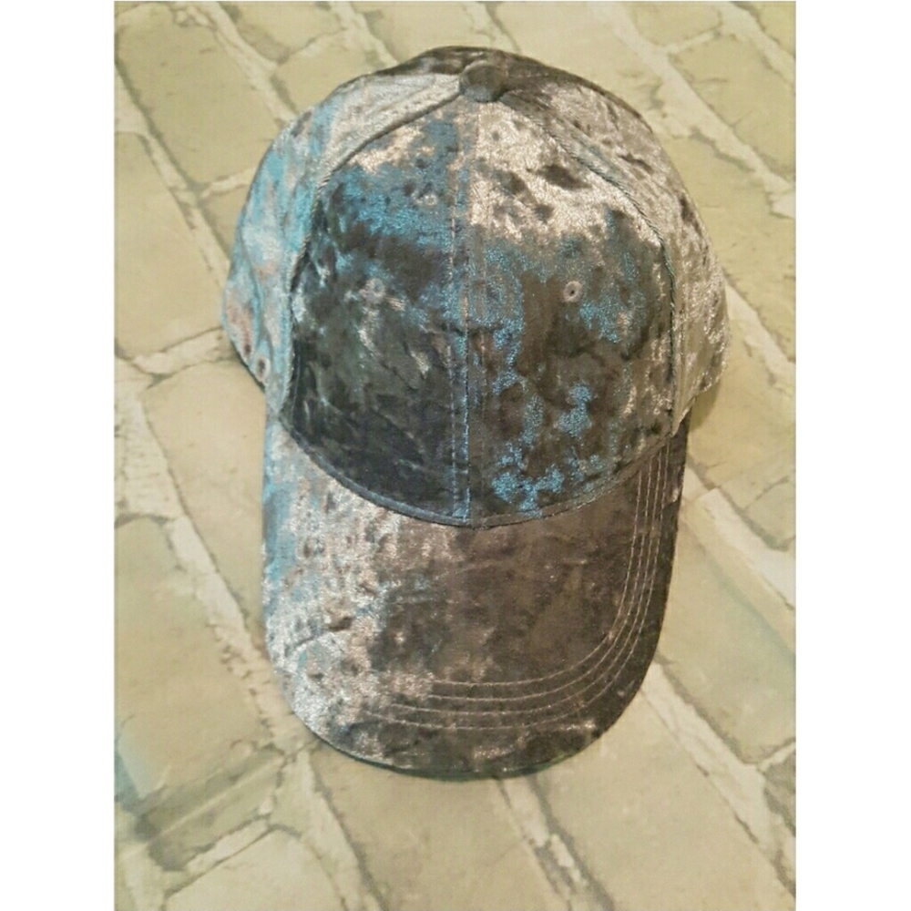 Gray faux velvet dad hat